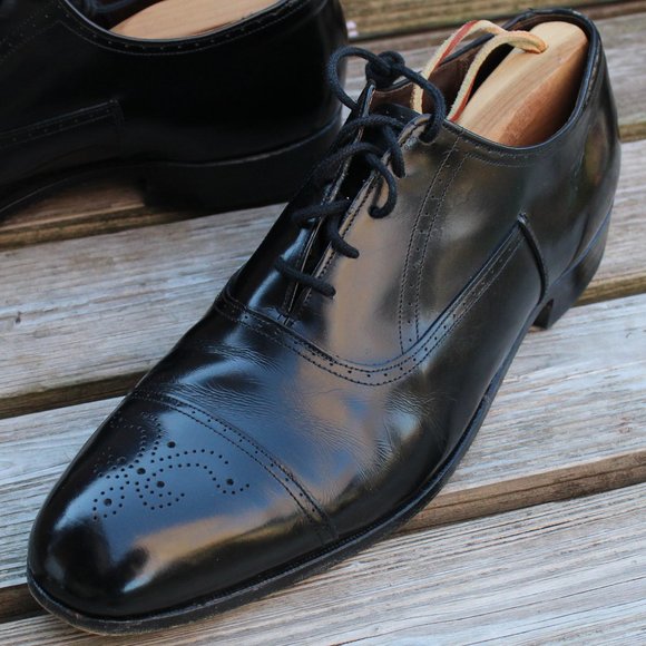 Vtg Dack’s Black Polished Medallion Cap Toe Oxford, Men's Size 13 D, EUC - Picture 4 of 12